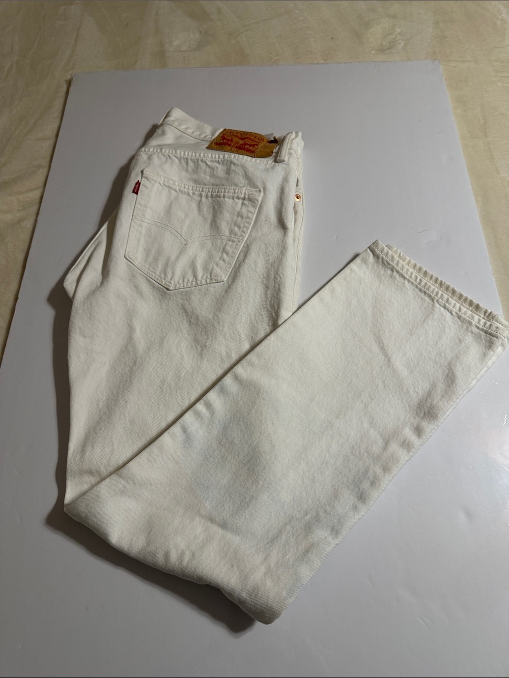 Levi's White Denim Jeans with Leather Patch 501 Size 32X32 NWOT